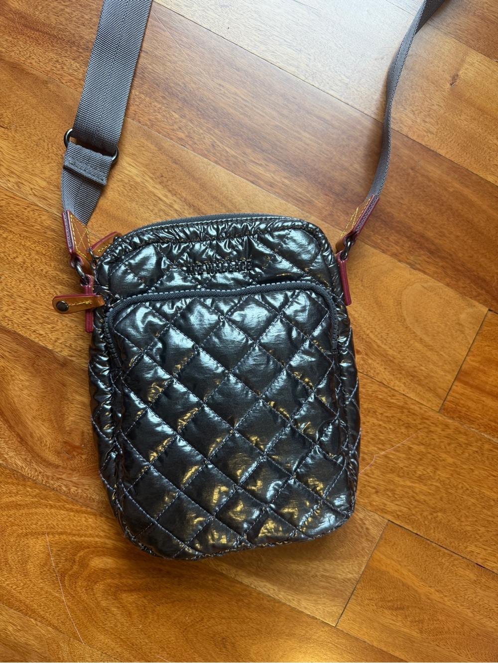 MZ Wallace Quilted Metro Crossbody Bag in Shiny Gunmetal